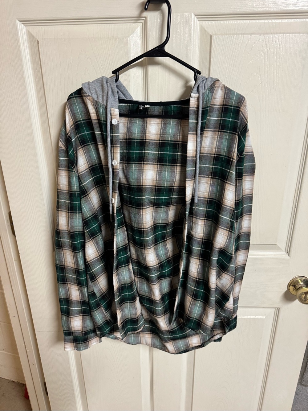 SHEIN Green Black White Plaid Lightweight Hooded Shirt Jacket